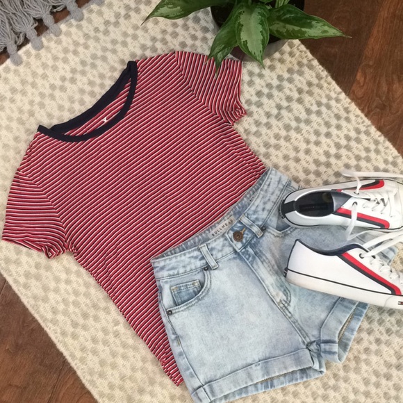American Eagle Outfitters Tops - Retro Red/Blue/White Soft And Sexy Striped Crop